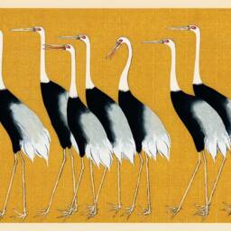 Japanese Cranes Print Vintage Bird Art Illustration, Golden Brown - thumbnail 2