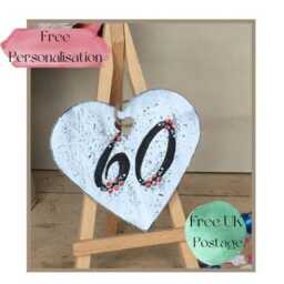 60 Decorative Wooden Heart, 60Th Birthday Tag. Gift, Anniversary, Anniversary Tag, Keepsake, Gift Topper - thumbnail 1