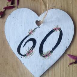 60 Decorative Wooden Heart, 60Th Birthday Tag. Gift, Anniversary, Anniversary Tag, Keepsake, Gift Topper - thumbnail 3