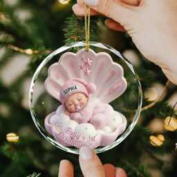 Personalized Baby's 1st Christmas Ornament, Custom Baby Glass Newborn Gift, New Gift - thumbnail 4