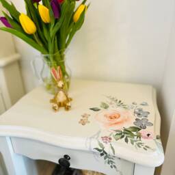 Sold Ivory & Floral Console Side Table, Bedside Telephone Design, Country Cottage, Shabby Chic, Queen Anne Legs, Ornate - thumbnail 2