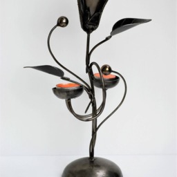 Handmade Metal Rose Candle Holder, Recycled Auto Parts Sculpture, Wow Gift For Valentine - thumbnail 3
