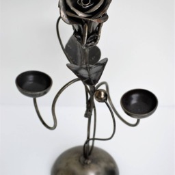 Handmade Metal Rose Candle Holder, Recycled Auto Parts Sculpture, Wow Gift For Valentine - thumbnail 4