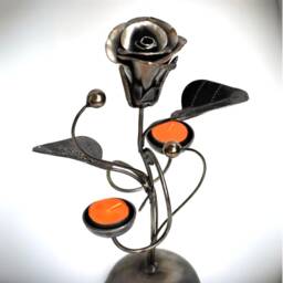 Handmade Metal Rose Candle Holder, Recycled Auto Parts Sculpture, Wow Gift For Valentine - thumbnail 1