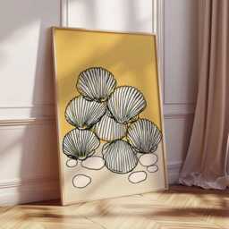 Seashell Line Art Print, Minimalist Coastal Wall Decor, Modern Beach Poster, Yellow & Cream Ocean Artwork, Scandinavian Style - thumbnail 2