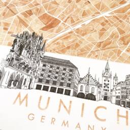 Munich Watercolor Map & Architectural Sketch Print Germany City Block Plan - Art Print Anniversary Wedding Graduation Gift European Travel - thumbnail 3