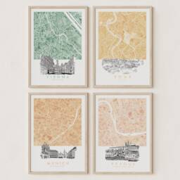 Munich Watercolor Map & Architectural Sketch Print Germany City Block Plan - Art Print Anniversary Wedding Graduation Gift European Travel - thumbnail 4