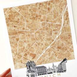 Munich Watercolor Map & Architectural Sketch Print Germany City Block Plan - Art Print Anniversary Wedding Graduation Gift European Travel - thumbnail 2