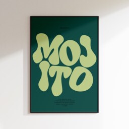 Mojito Print - Cocktail Poster Wall Art A5 A4 A3 Bold Typographic Drink Bar Groovy Funky - thumbnail 2