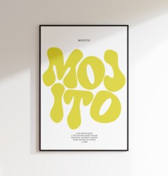 Mojito Print - Cocktail Poster Wall Art A5 A4 A3 Bold Typographic Drink Bar Groovy Funky - thumbnail 1