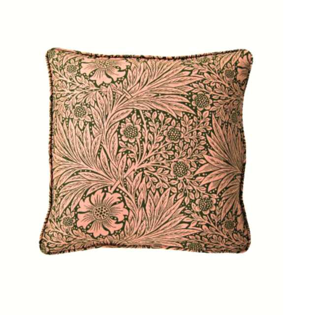 William Morris, Ben Pentreath, Marigold, Olive/Pink Linen Cushion Cover - image 1
