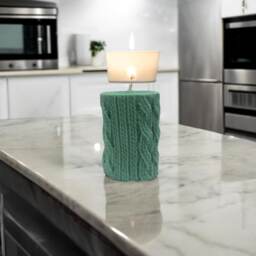 Pillar Candle, Wool Style Knitting Soy Shaped Candles, Natural Pattern Candles - thumbnail 2