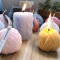 Pillar Candle, Wool Style Knitting Soy Shaped Candles, Natural Pattern Candles - thumbnail 4