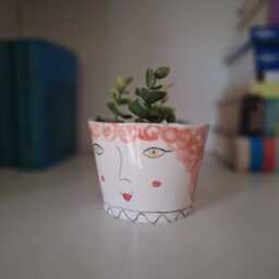 Handmade Pottery Face Planter Hand-Painted Indoor Garden Pot - thumbnail 3