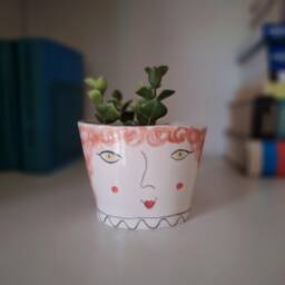 Handmade Pottery Face Planter Hand-Painted Indoor Garden Pot - thumbnail 1