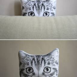 Hand-Painted Peekaboo Cat Pillow, Funny Tabby Home Decor - thumbnail 4