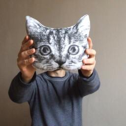 Hand-Painted Peekaboo Cat Pillow, Funny Tabby Home Decor - thumbnail 2