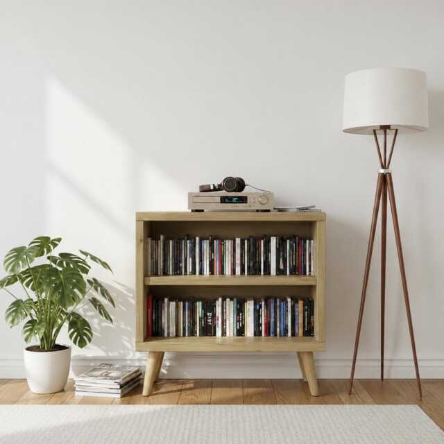 Mid-Century Modern Cd Storage Cabinet - Wooden Media Unit With 2 Shelves - image 1