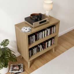 Mid-Century Modern Cd Storage Cabinet - Wooden Media Unit With 2 Shelves - thumbnail 3