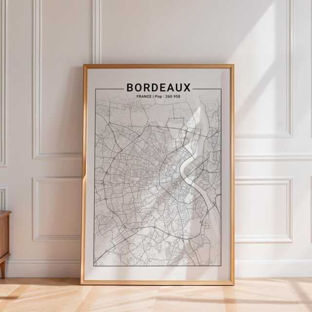 Black & White Bordeaux City Map Poster - Modern Minimalist Urban Plan Of - image 1