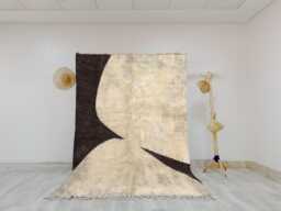 Modern Abstract Rug - Brown & Off-White Shaggy Area Carpet - thumbnail 1