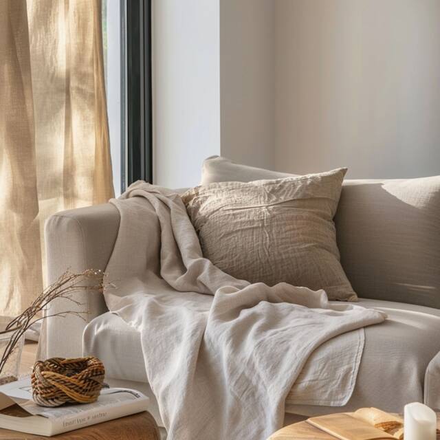 Linen Throw Blanket Couch Cozy Bed Plaid Natural Organic - image 1