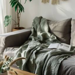 Linen Throw Blanket Couch Cozy Bed Plaid Natural Organic - thumbnail 3