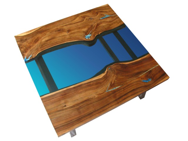 Square Live Edge River Coffee Table With Glowing Resin Fillin - Bushed Legs - image 1