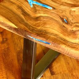 Square Live Edge River Coffee Table With Glowing Resin Fillin - Bushed Legs - thumbnail 4