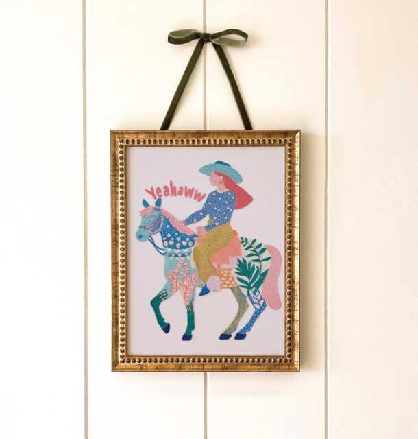 Cowgirl Horse Nursery Print - Western Wall Art Colourful Folk Style Children's - image 1