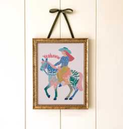 Cowgirl Horse Nursery Print - Western Wall Art Colourful Folk Style Children's - thumbnail 1