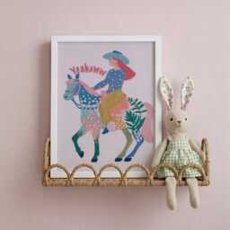Cowgirl Horse Nursery Print - Western Wall Art Colourful Folk Style Children's - thumbnail 2