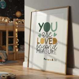 You Are Loved Beyond Measure Print, Christian Wall Art, Boys Nursery Bedroom Decor, Bible Verse Art - thumbnail 3