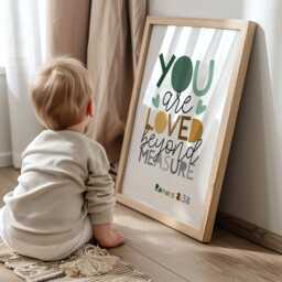 You Are Loved Beyond Measure Print, Christian Wall Art, Boys Nursery Bedroom Decor, Bible Verse Art - thumbnail 1