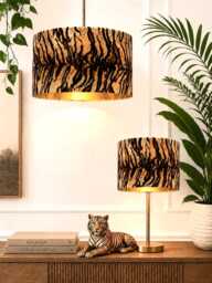 New Luxury Premium Quality Animal Bengal Tiger Faux Fur Realistic Skin Velvet Drum Shape Lamp Shade Pendant Light With Metallic Lining - thumbnail 1