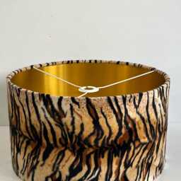 New Luxury Premium Quality Animal Bengal Tiger Faux Fur Realistic Skin Velvet Drum Shape Lamp Shade Pendant Light With Metallic Lining - thumbnail 3