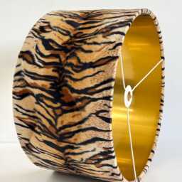 New Luxury Premium Quality Animal Bengal Tiger Faux Fur Realistic Skin Velvet Drum Shape Lamp Shade Pendant Light With Metallic Lining - thumbnail 2