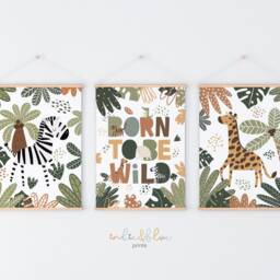 Set Of 3 Safari Animals Prints, Born To Be Wild Print, Giraffe Zebra Jungle Playroom Scandi Kids Art - thumbnail 2