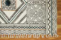 Block Printed Cotton Rug, Black & Blue Boho Kilim, Hallway Stair Runner - thumbnail 1