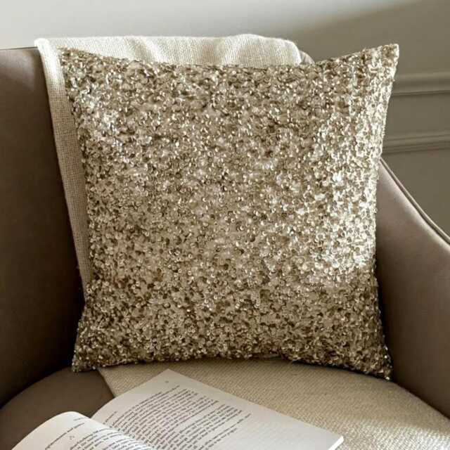 Ivory Silk, Sequin Embellished Abstract Pattern, Modern Throw Pillow Cover/Sham - Arzoo - image 1