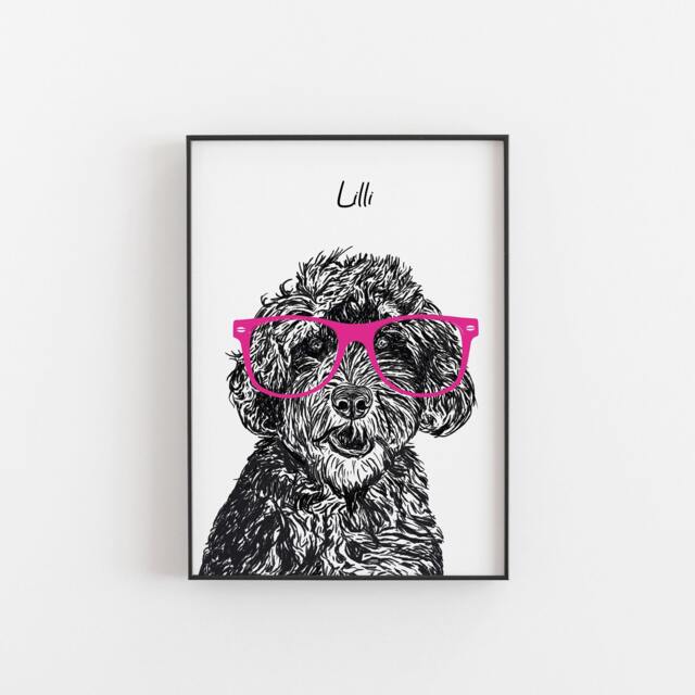 Portuguese Water Dog Print Playful Art With Glasses - image 1
