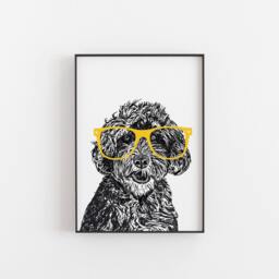 Portuguese Water Dog Print Playful Art With Glasses - thumbnail 3
