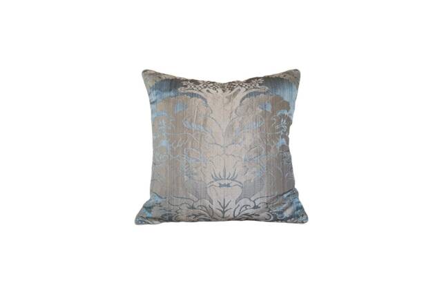 Pure Silk Throw Pillow Cushion Cover Crinkled Damask Rubelli Fabric Aqua Blue San Marco Pattern - Handmade in Italy - image 1