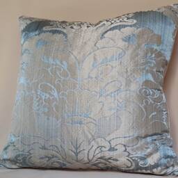 Pure Silk Throw Pillow Cushion Cover Crinkled Damask Rubelli Fabric Aqua Blue San Marco Pattern - Handmade in Italy - thumbnail 3