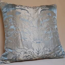 Pure Silk Throw Pillow Cushion Cover Crinkled Damask Rubelli Fabric Aqua Blue San Marco Pattern - Handmade in Italy - thumbnail 2