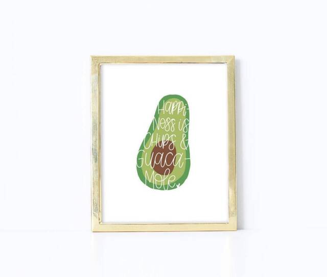 Happiness Is Chips & Guacamole Print - Avocado Prints Funny Friend Gift Wall Office Decor - image 1