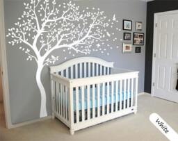 Large White Tree Decal With Birds - Nursery Nature Mural Sticker For Kids Rooms - thumbnail 1
