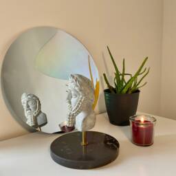 Hand Carved Stone Sculpture, Nordic Bust, Marble Base - thumbnail 3