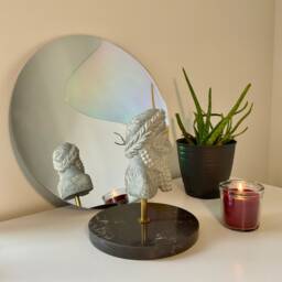 Hand Carved Stone Sculpture, Nordic Bust, Marble Base - thumbnail 4