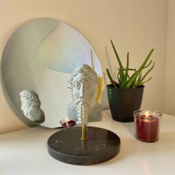 Hand Carved Stone Sculpture, Nordic Bust, Marble Base